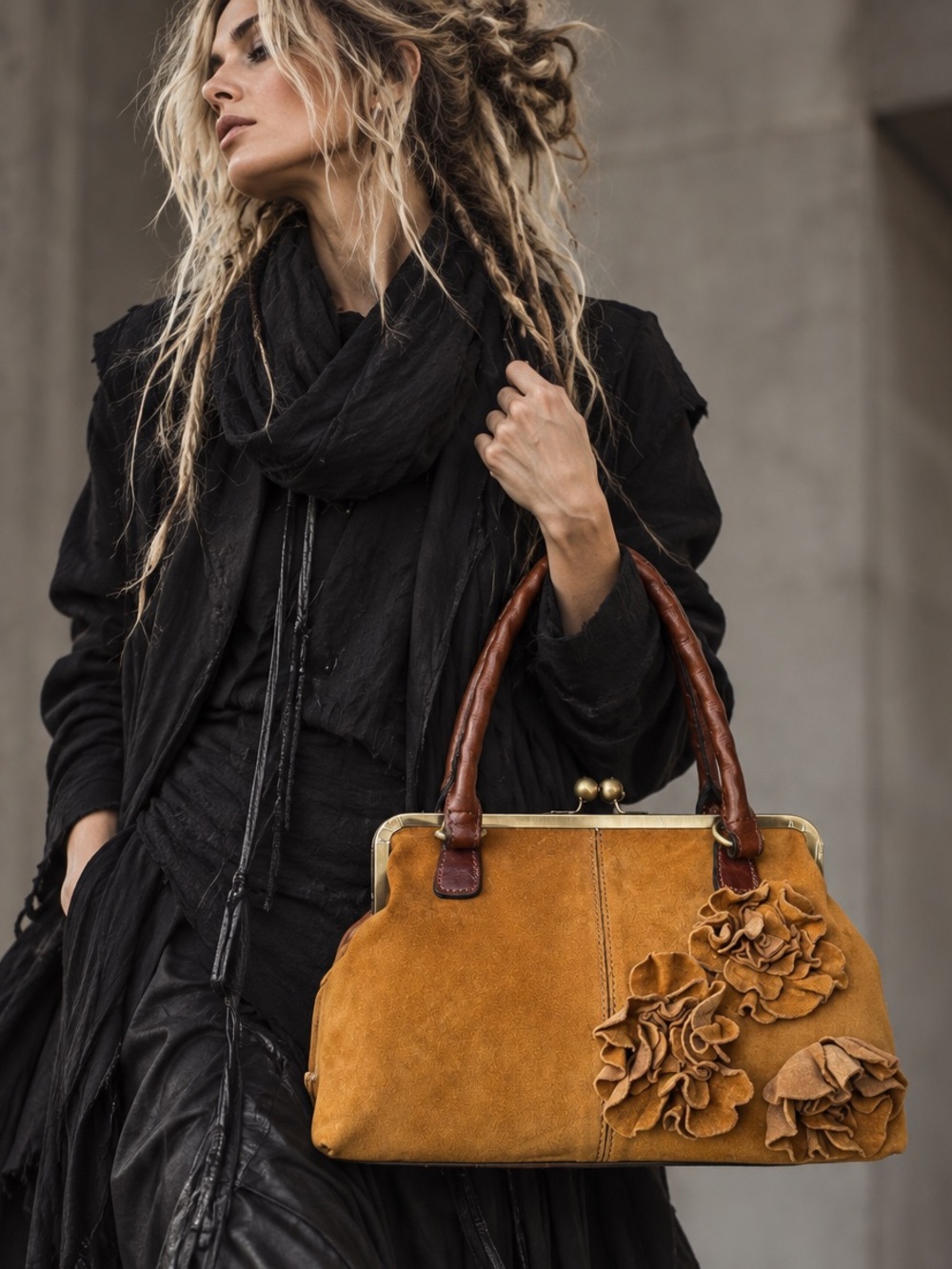 Patricia Nash Rora Frame Satchel Suede Tan kisslock